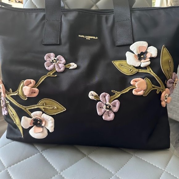 Karl Lagerfield EmbroideredFloewer Black Tote